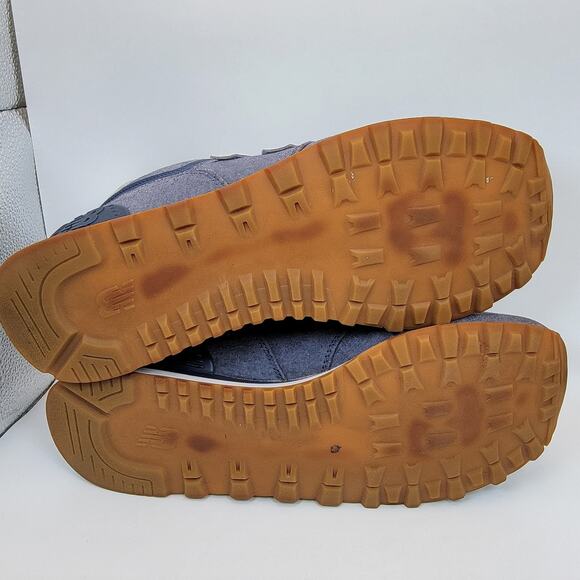 New Balance 574 Sneakers Womens 10.5 Blue Chambray Plaid Lace Up Casual Shoes - Picture 11 of 13